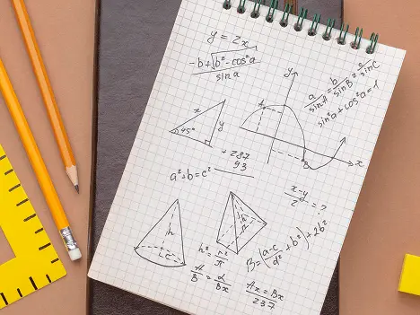 Algebra I and II notebook with graphs and formulas for ACT online coaching lessons