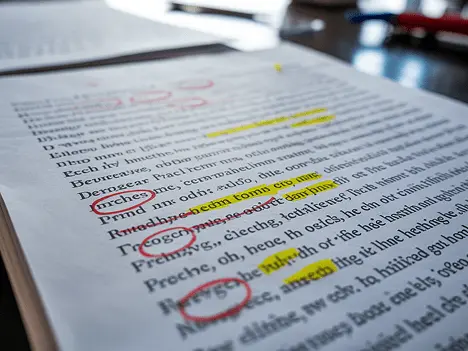 Highlighted punctuation errors used for ACT online coaching practice