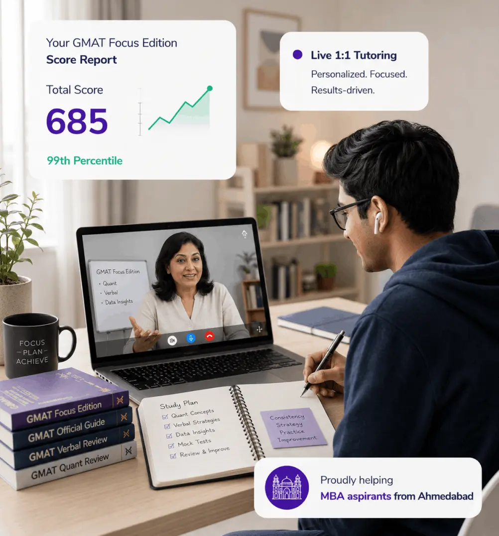 Expert GMAT coaching in chennai for students and working professionals with live online classes, one-on-one tutoring, adaptive mock tests, and personalized GMAT Focus Edition preparation