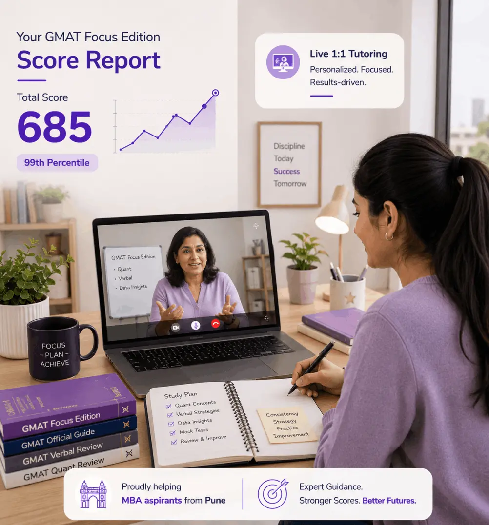 Expert GMAT coaching in pune for students and working professionals with live online classes, one-on-one tutoring, adaptive mock tests, and personalized GMAT Focus Edition preparation