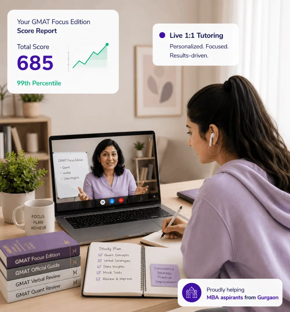 Expert GMAT coaching in gurgaon for students and working professionals with live online classes, one-on-one tutoring, adaptive mock tests, and personalized GMAT Focus Edition preparation